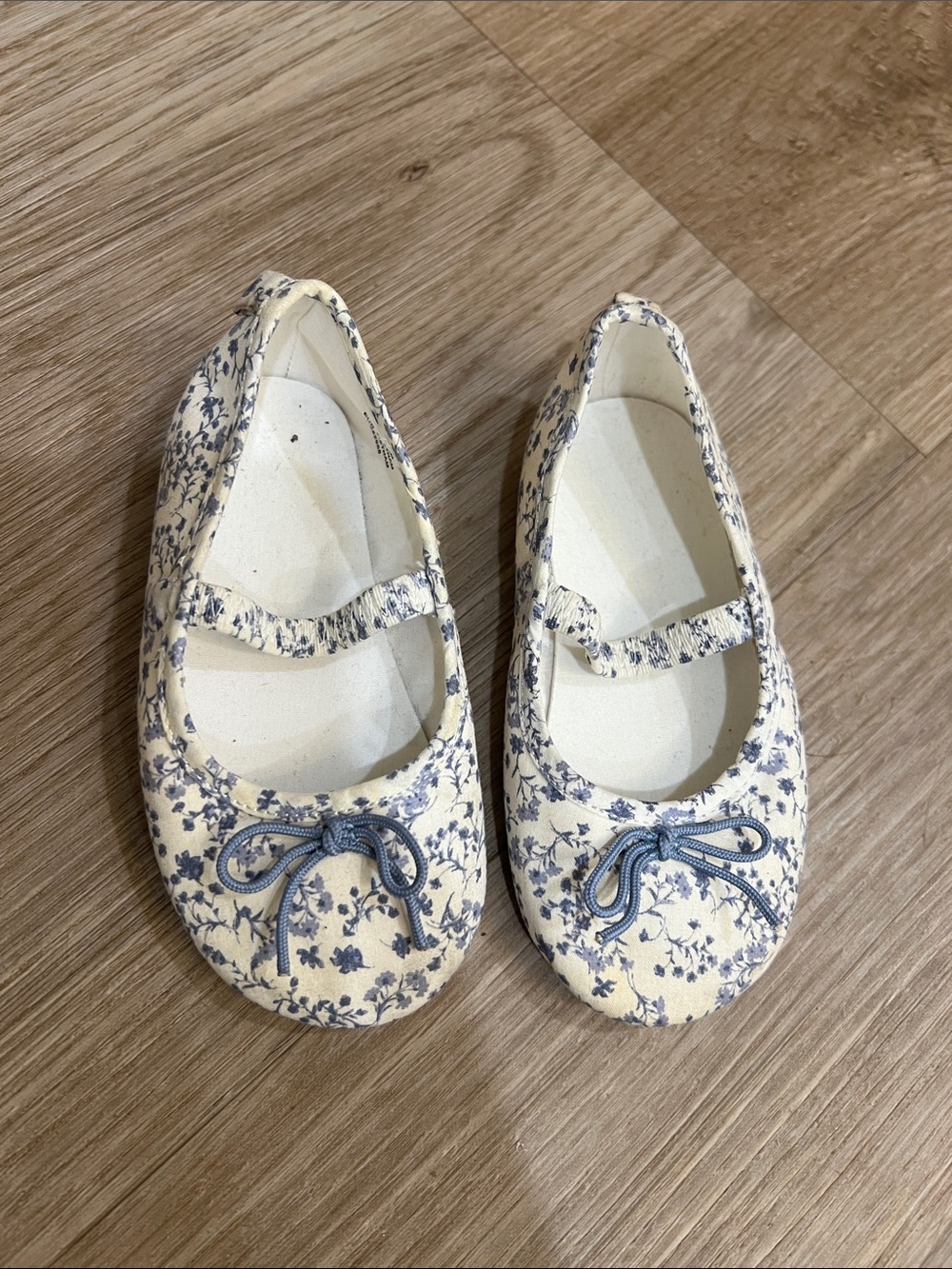 H&M Cream Mary Jane Flats with Blue Floral Print